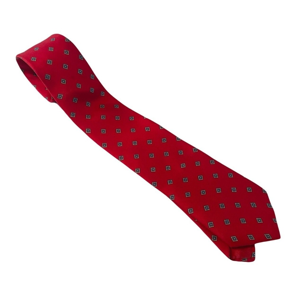 Hardy Amies Silk Tie Mens Red Geometric Diamond Pattern Classic Business Necktie